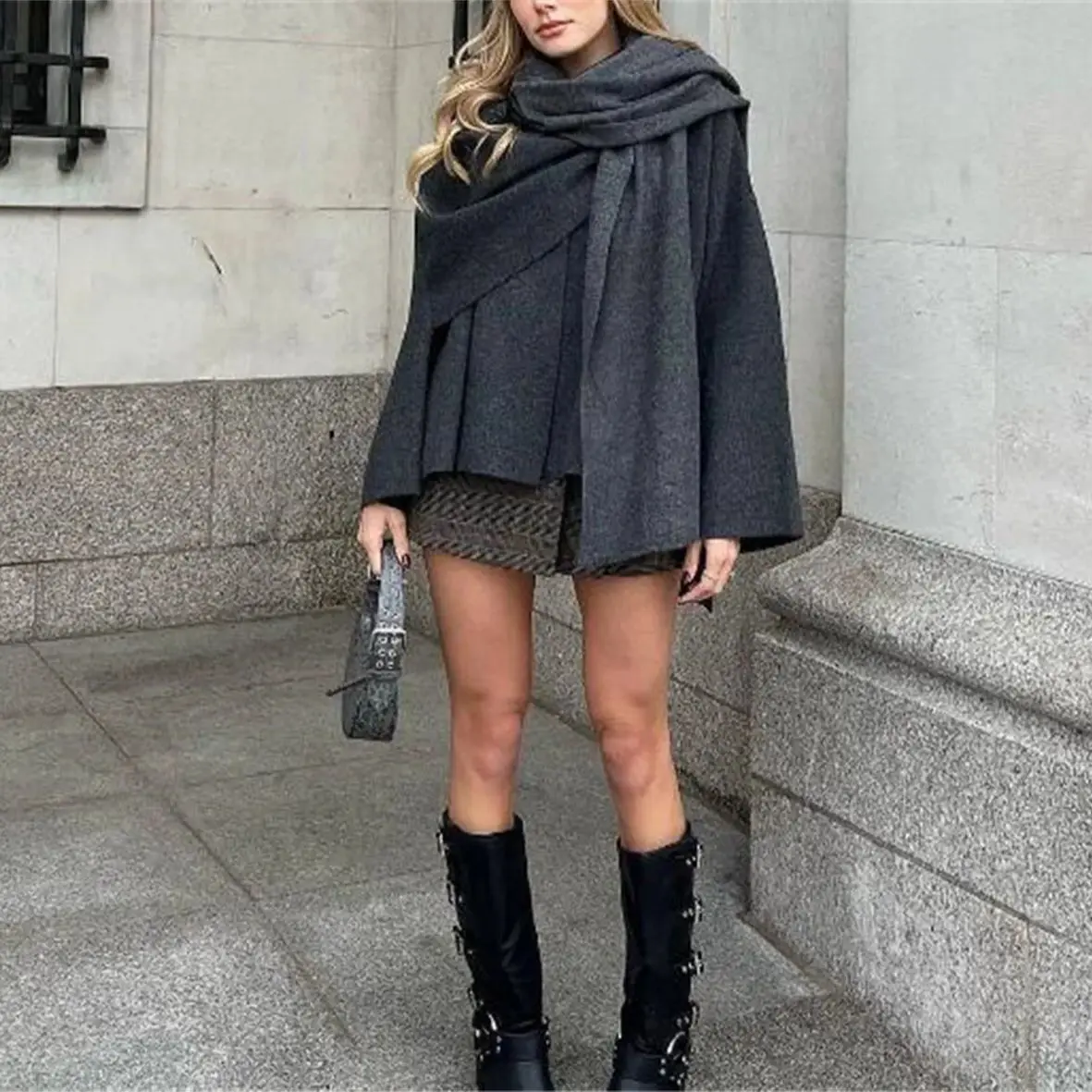 Moda damska Szalik Dzianinowe płaszcze Jednolity kolor Kurtka z długim rękawem Jesień Zima Nowość Luźne kurtki High Street Odzież damska