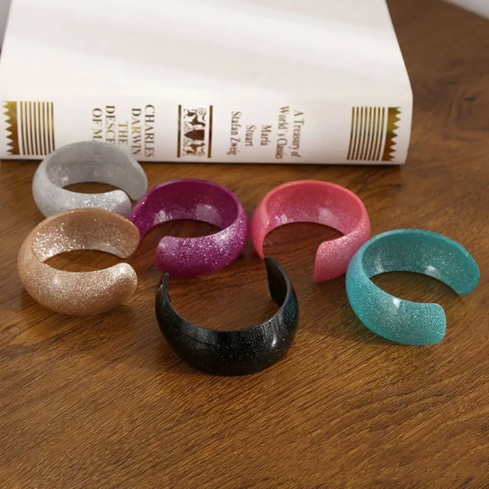 Minority Design Glitter Acrylic Bangle Open Vintage Jelly Color Wide Bracelet Retro Jewelry Accessories