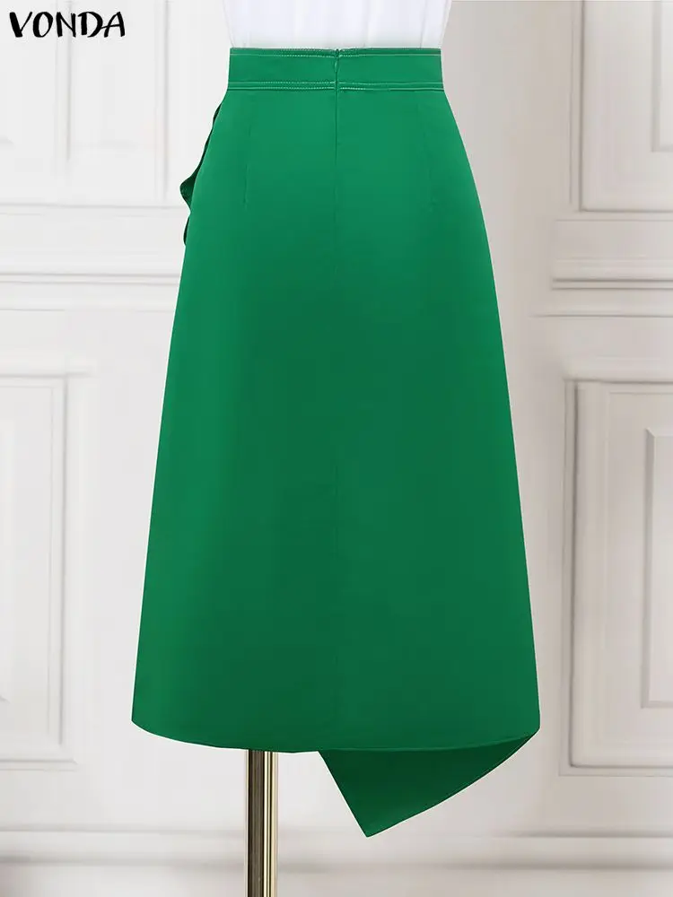 Faldas de satén de talla grande VONDA elegantes para mujer, Faldas plisadas asimétricas con botones de cintura alta, Faldas largas lisas a la moda Saia 5XL
