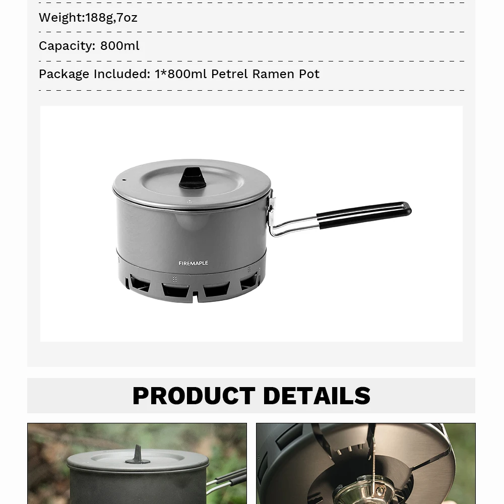 Fire-Maple Petrel Ramen Pot, ultraleichter Wärmetauscher, leichter tragbarer Topf für Wandern, Reisen, Camping, Rucksackreisen – Detail 3