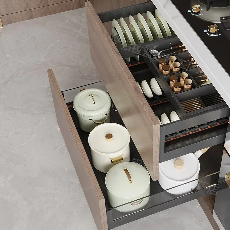 Strict selection - aluminum alloy pull basket kitchen cabinet double layer bowl basket drawer type kitchen cabinet dish