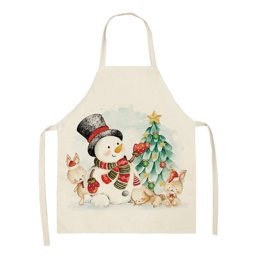 Santa Kitchen Apron 66x47CM Christmas Snowman Sleeveless Cotton Linen  Cooking Household Cleaning Tools