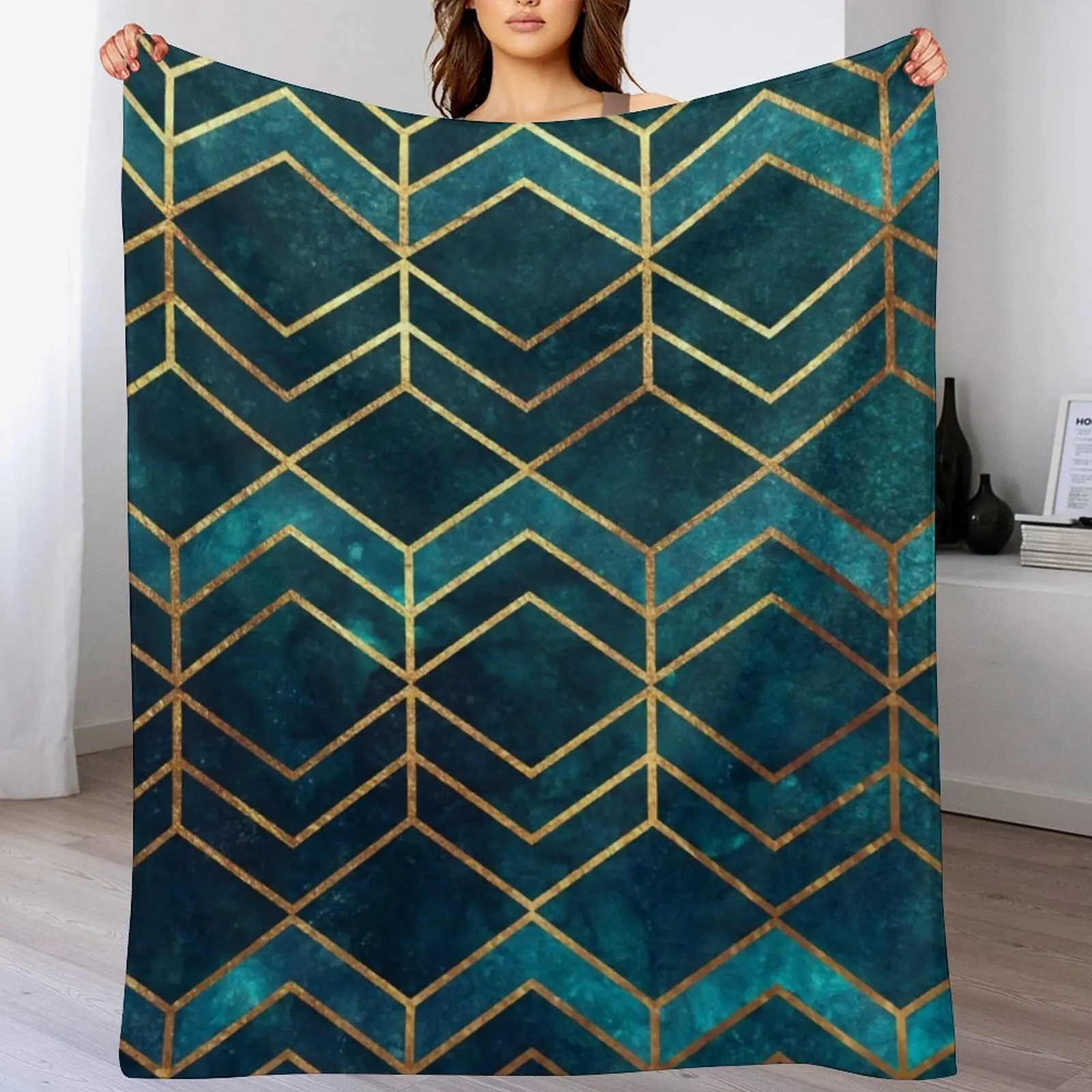 

Deep Teal and Gold Arrows Pattern Throw Blanket Large wednesday Moving Polar Blankets