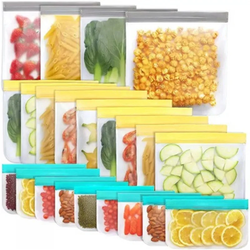 200Pcs/Lot Reusable Food Storage Bag Ziplock Leakproof Food Bag for Snack/ Fruit Food Zipper Fresh Container Bags wholesale