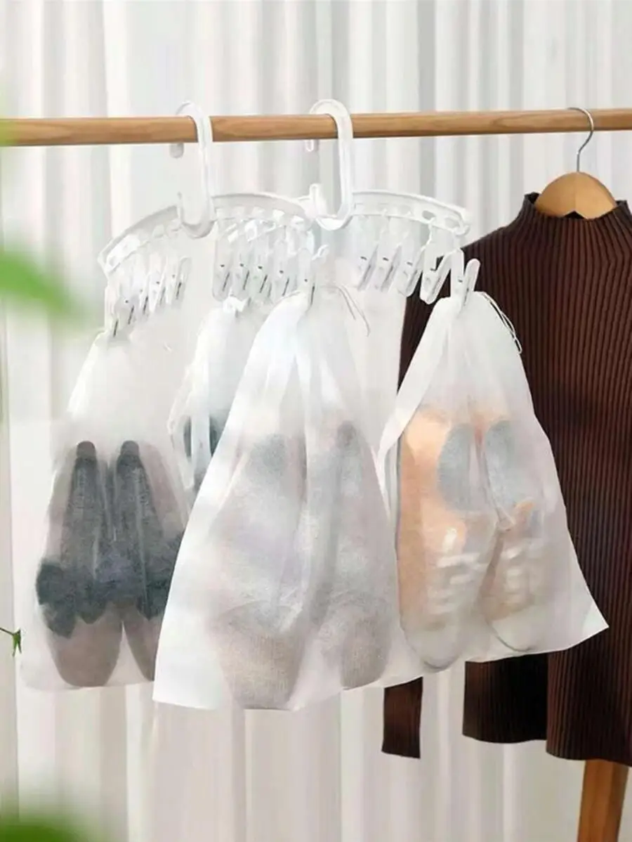 50pcs White Nonwoven Shoe Storage Bags 32x48cm Drawstring Dustproof Travel Organizer For Sneakers view 2