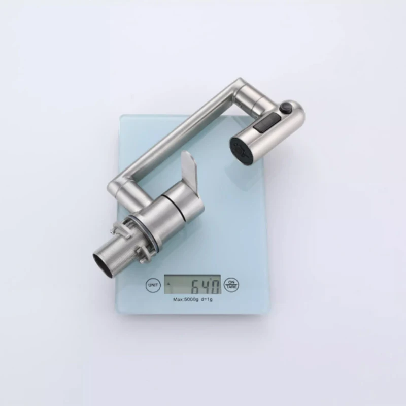 Single Hole Kitchen Sink Faucet Stainless Steel 1 Handle Hot and Cold Mixer Tap Deck Mount 3 Mode Kitchen Folding Faucet Brushed