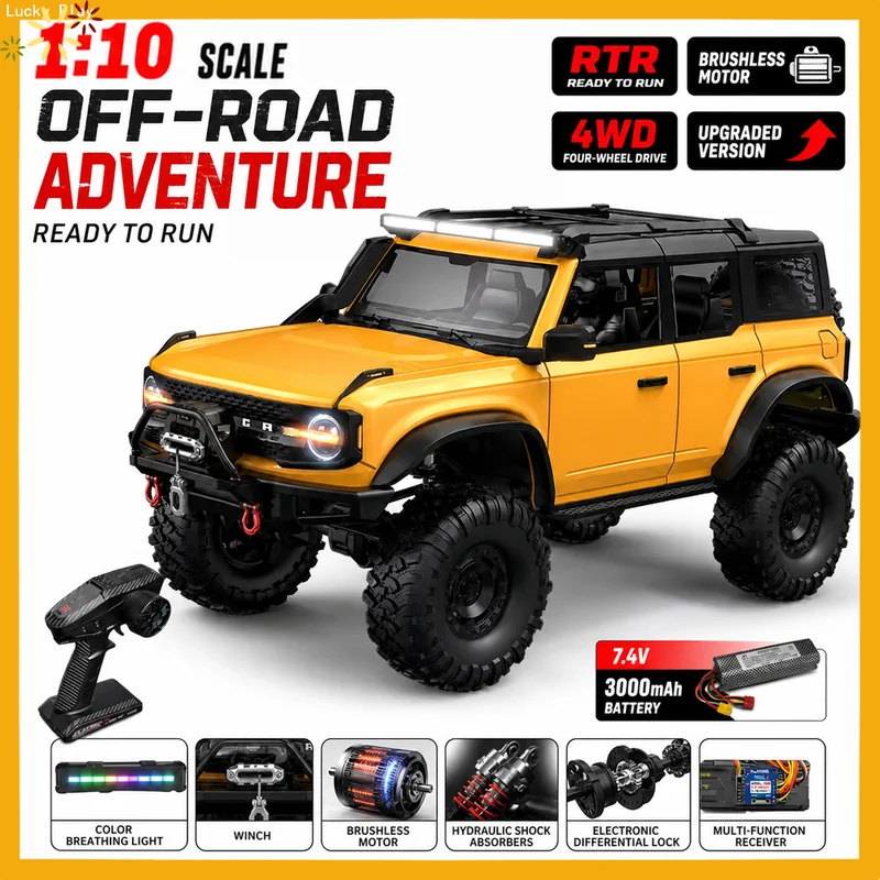 Huangbai R1001 1/10 Rc Car Brushless Full Size Simulated Climbing Off Road Vehicle Model Adult Boy Remote Control Toy Christmas