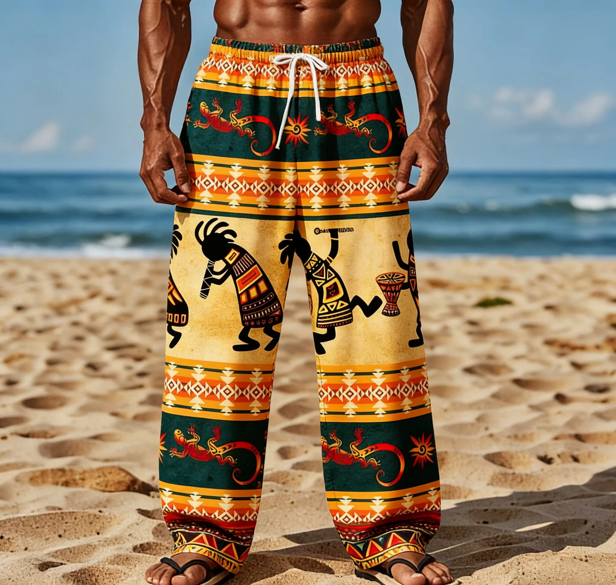 

Мужские летние брюки нового стиля с африканским этническим принтом, повседневные штаны