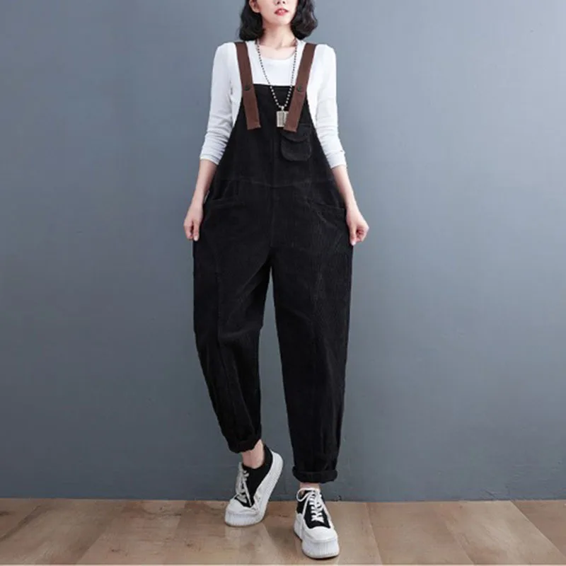 Corduroy Overalls Vrouwen Herfst En Winter Losse Grote Maat Retro Tooling Bretels Jumpsuit Afslanken Harem Lange Broek