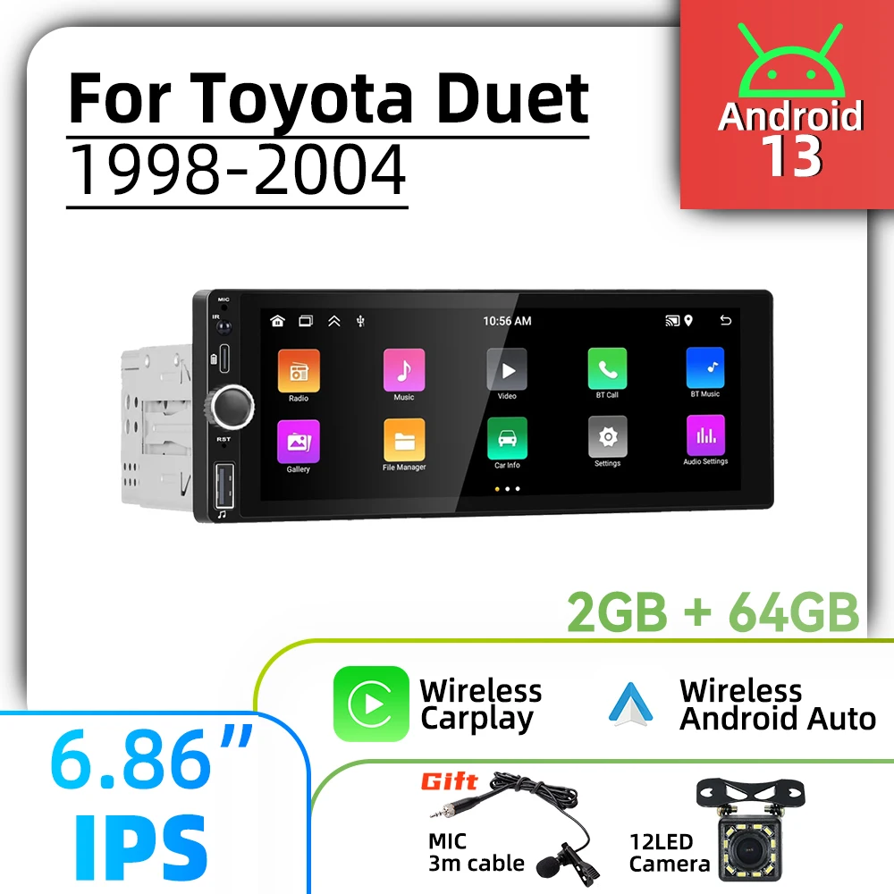 لتويوتا دويت 1998-2004 1Din راديو أندرويد Carplay أندرويد السيارات 6.86 "ستيريو سيارة الوسائط المتعددة رئيس وحدة نظام تحديد المواقع BT الملاحة #1