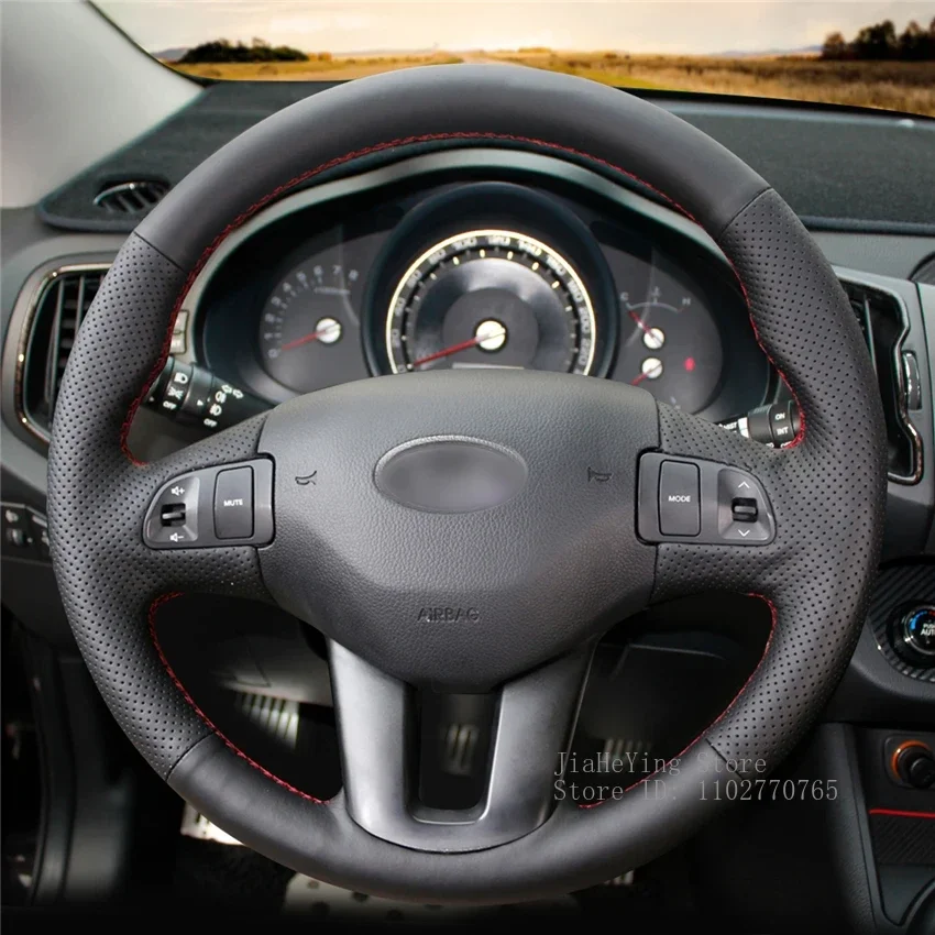 

Hand-Stitched Non-slip Durable Black Leather Steering Wheel Cover Wrap for Kia Sportage 3 2011-2014 Interior Accessories