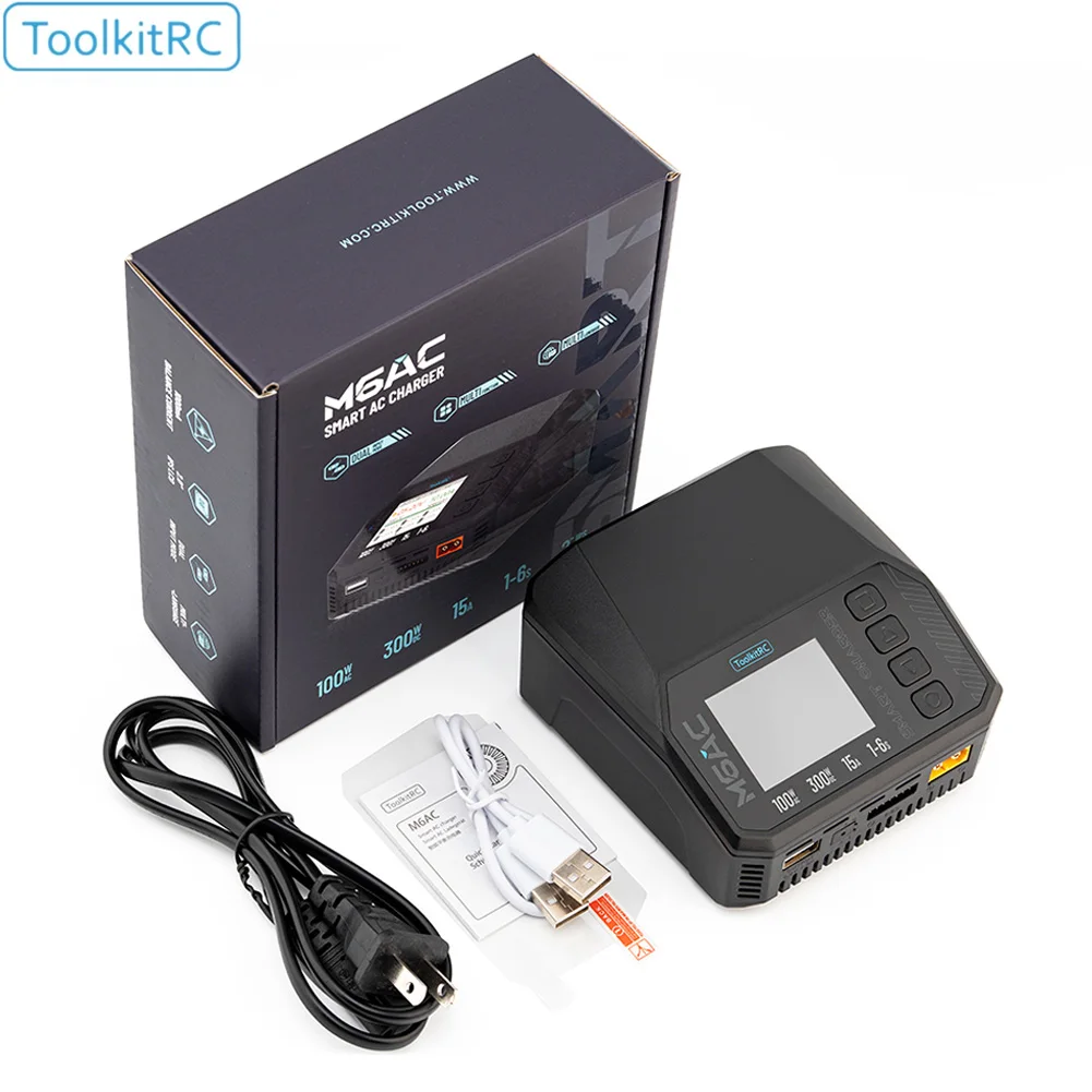 

ToolkitRC M6AC AC 100W DC 300W MAX Смарт-зарядное устройство с двойным входом Баланс батареи 15A для 1-6S Lipo LiHV Lion NiMh Pb Cell
