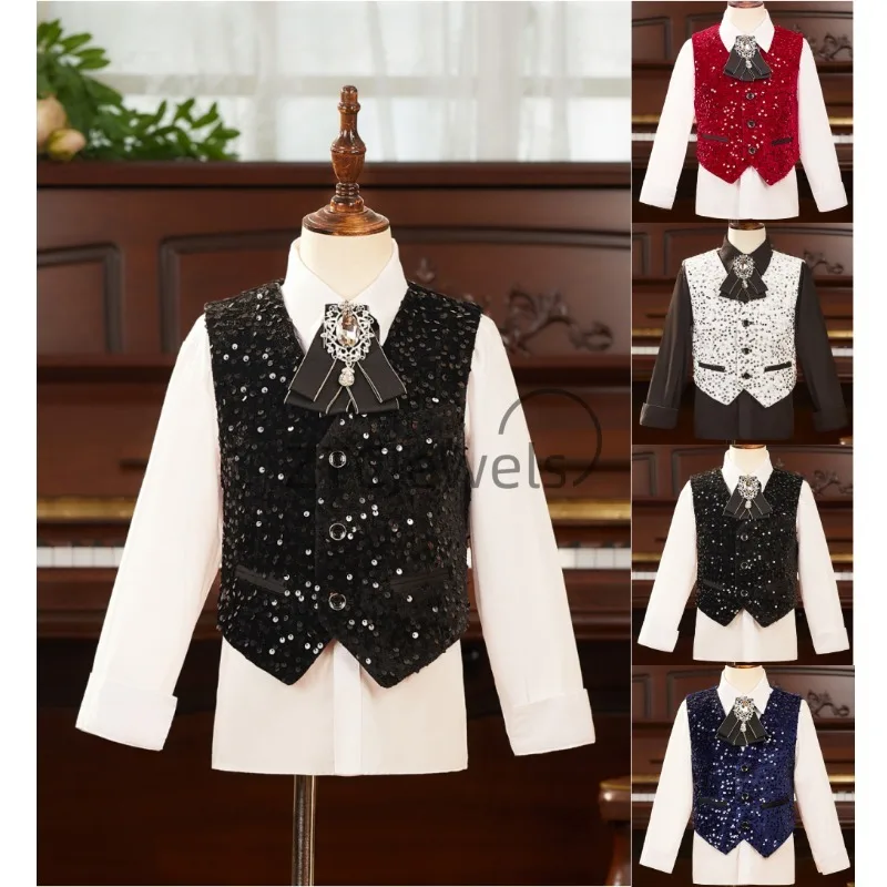 

2026 New Boys' Medieval Court Role Playing Costume Sparkling Glitter Vest Children's Stage Performance Dress Party Costume