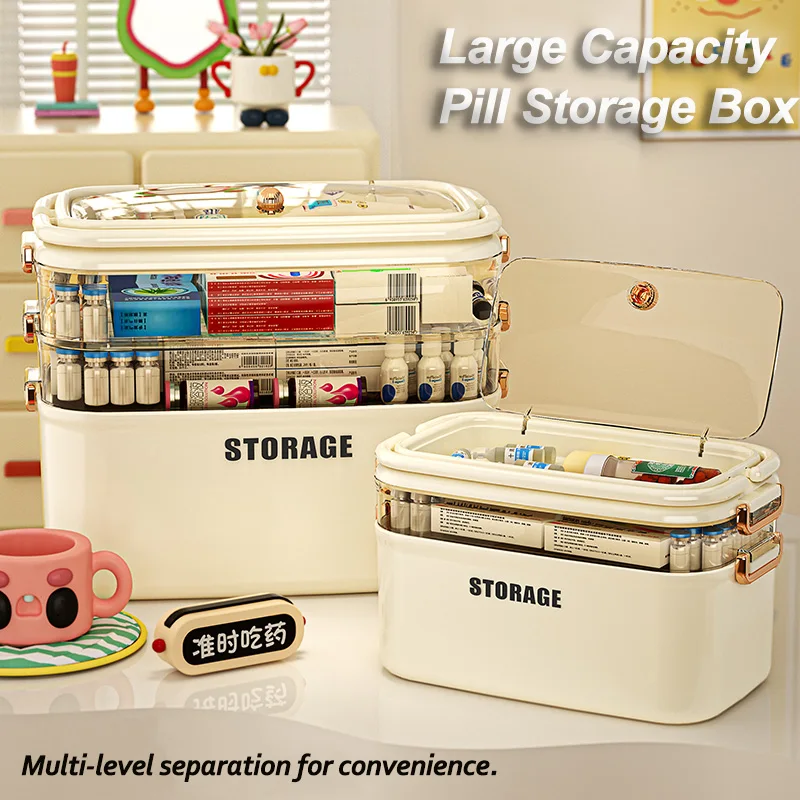 Large Capacity Family Medicine Organizer Storage Multi-Layer Case Frist Aid Kit Portable Family Container Emergency Pill Box