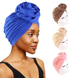 Woman Muslim Headscarf Cap Rose Knotted Head Wrap Headband Elegant Retro African Turban For Ladies Beanies Caps Headpiece