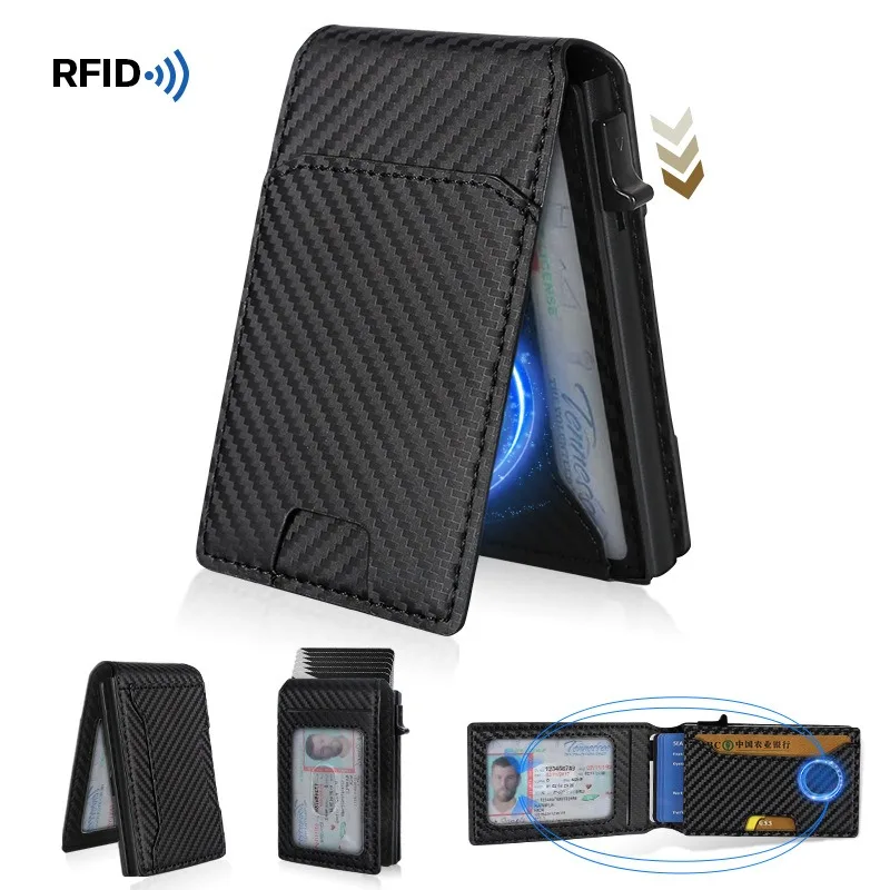

1pcs Slim Leather Metal Pop Up Card Holder RFID Blocking Anti Degaussing Card Wallet for Men and Women