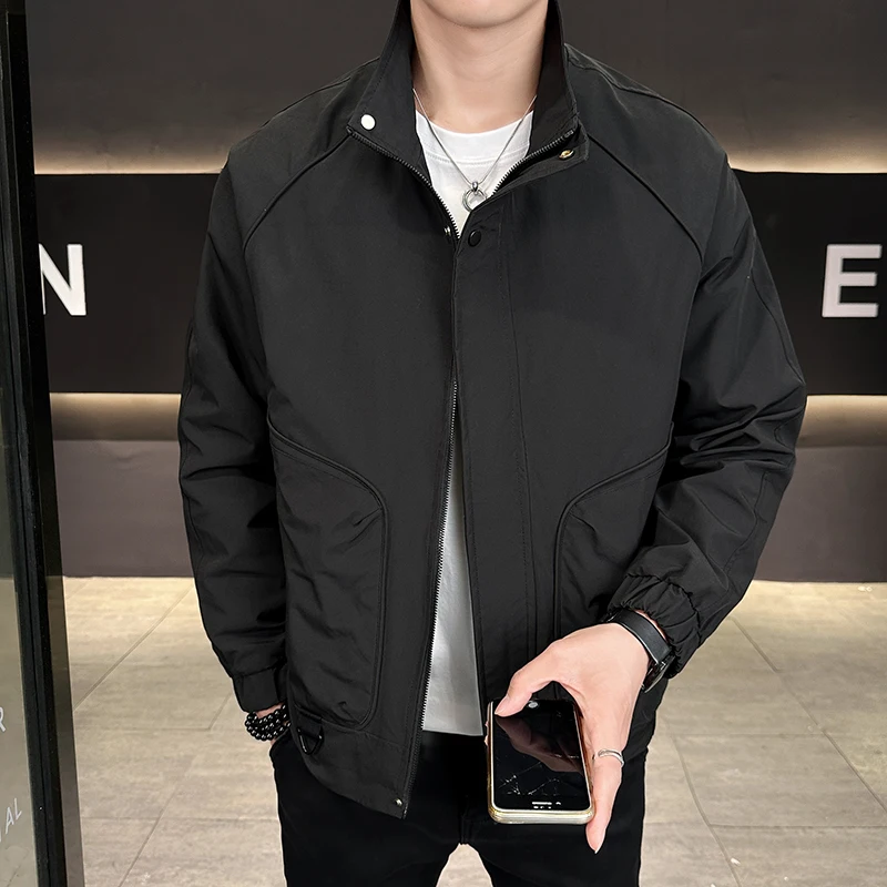 

Модная повседневная мужская куртка-ветровка однотонного цвета с воротником-стойкой, весна-осень, новинка, рабочая одежда, верхняя одежда