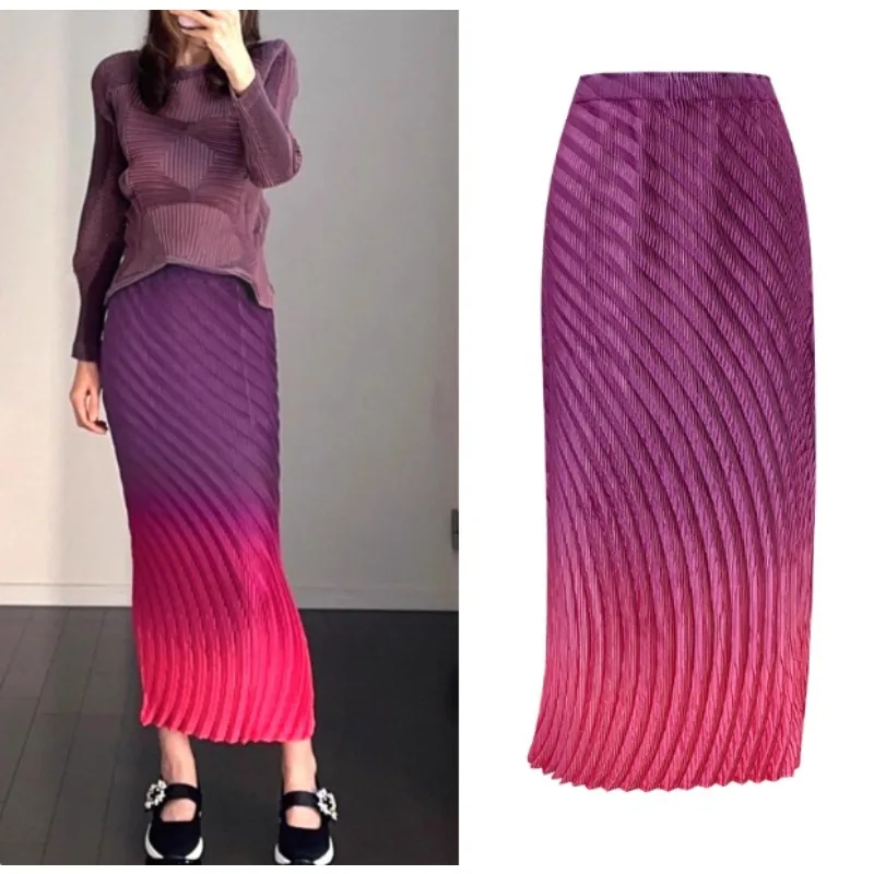 

Miyake плиссированная юбка с градиентом, новинка лета 2021, плиссированная рыбья чешуя, элегантная темпераментная полуюбка с высокой талией, женская одежда