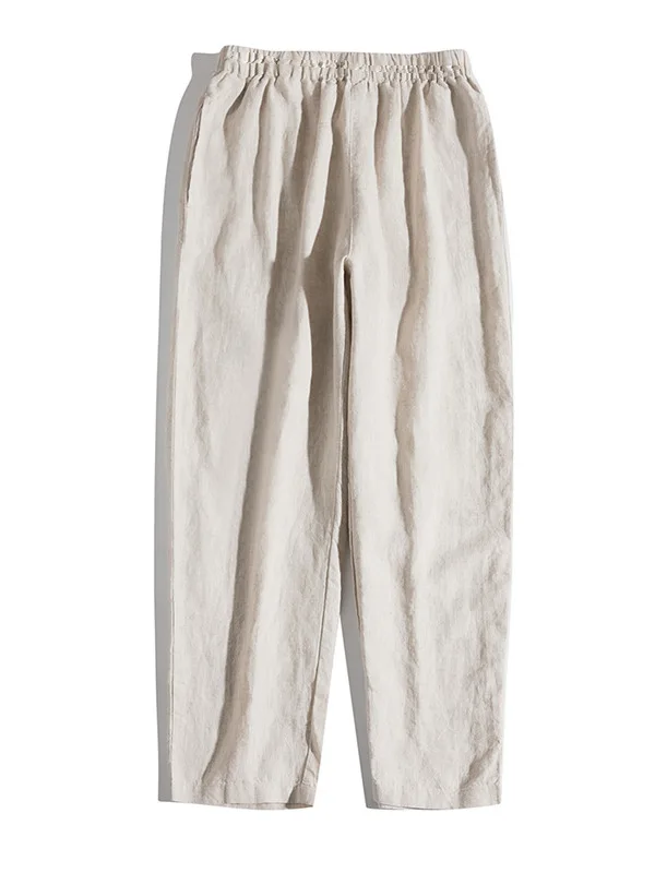 Estate 2025 Pantaloni Harem casual dimagranti larghi da donna Lino puro Comodo elastico in vita Sette lunghe Sle artistico