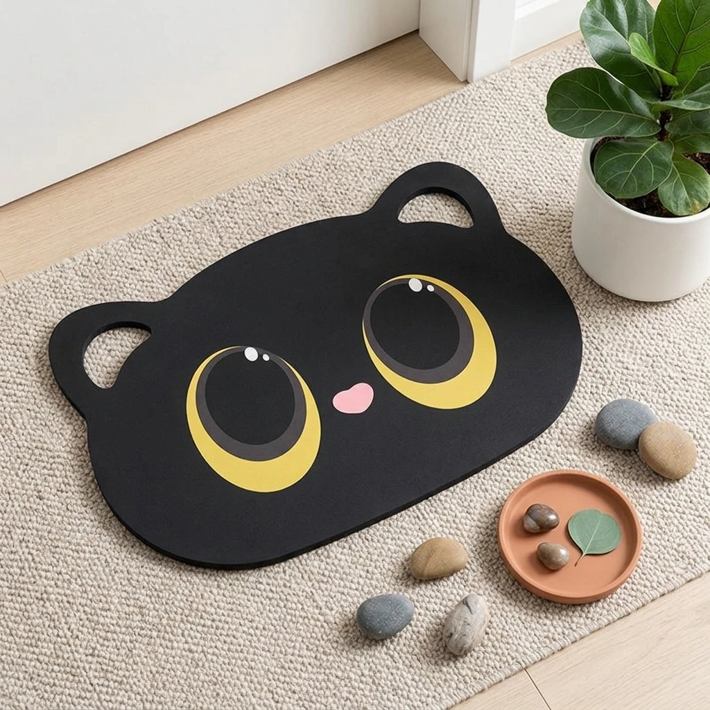 Premium Black Cat Diatom Mud Quick Dry Bathroom Mat Professional Anti Slip Strong Absorption High Quality Cartoon Shape Advanced