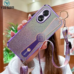 Glitter Wrist Strap Phone Case for OPPO A60 A98 A79 A58 A38 A18 4G A17 Soft Silicone Phone Holder Bracket Cover