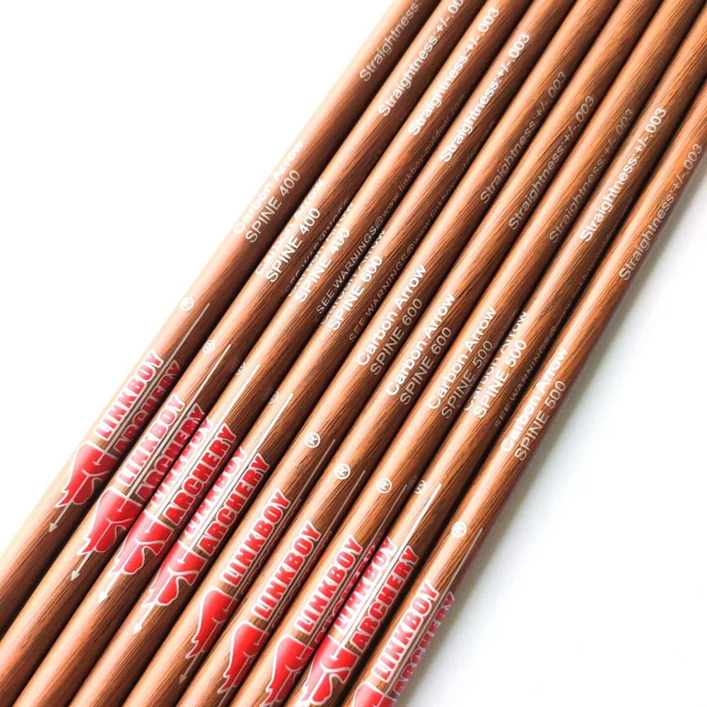 DIY 12pc ID 6.2 mm 32 inch Spine 400 450 500 600 Wood Skin Carbon Arrow Shaft for Hunting