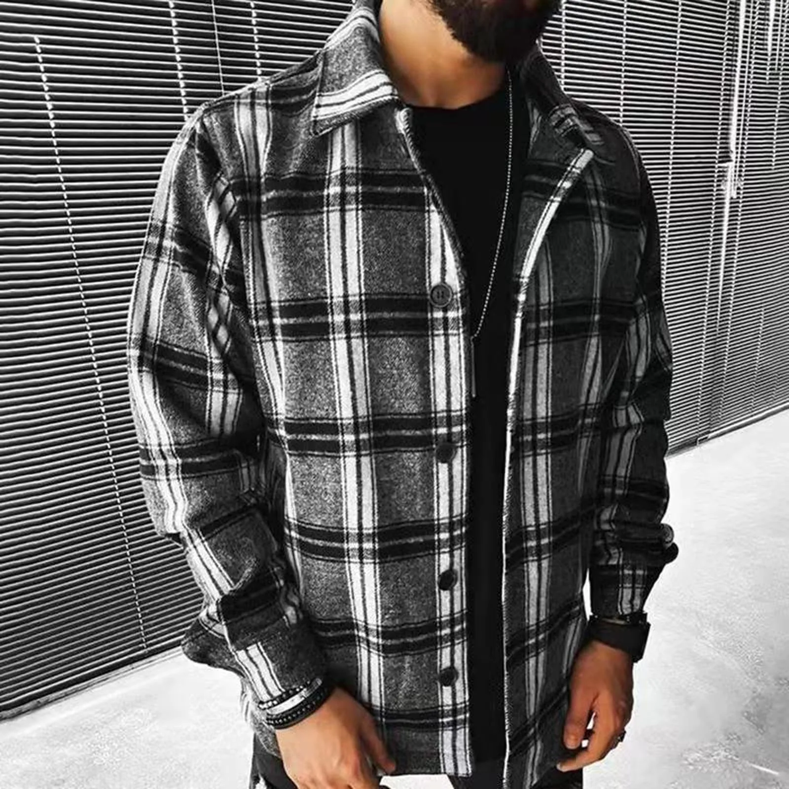 

Spring Autumn Men Plaid Shirt Turn-down Collar Long Sleeve Buttons Shirts Coat Casual Loose Streetwear Man Clothes