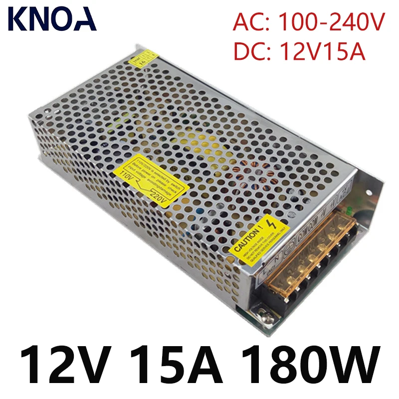 

12V LED Power Supply Source 12V15A Transformer 100-240V AC to DC SMPS DC 12V 15A 180W Switching Power Supply