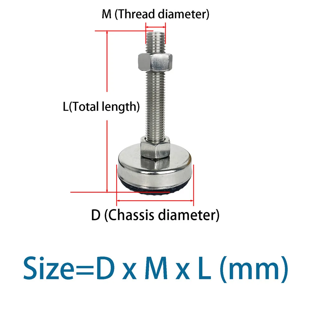 1-10Pcs Stainless Steel Fixed Adjusting Furniture Foot With M8-M20 Threaded Rubber Seat Anti-Slip Damping Guard Glide Pad