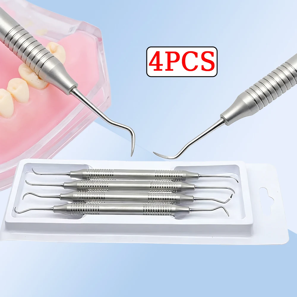 

Набор из 4 стоматологических скалеров из нержавеющей стали, многофункциональные двухсторонние инструменты для чистки зубов и диагностики