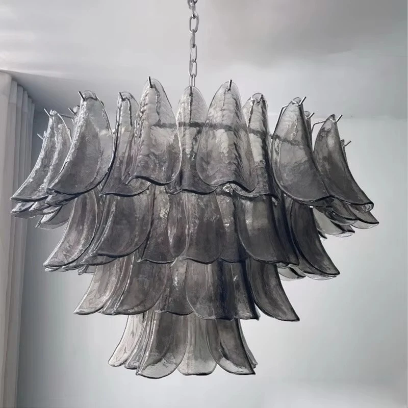 French Gray Glass Chandelier Lamps For Bedroom Dining Room Artistic Murano Glass Pendant Light