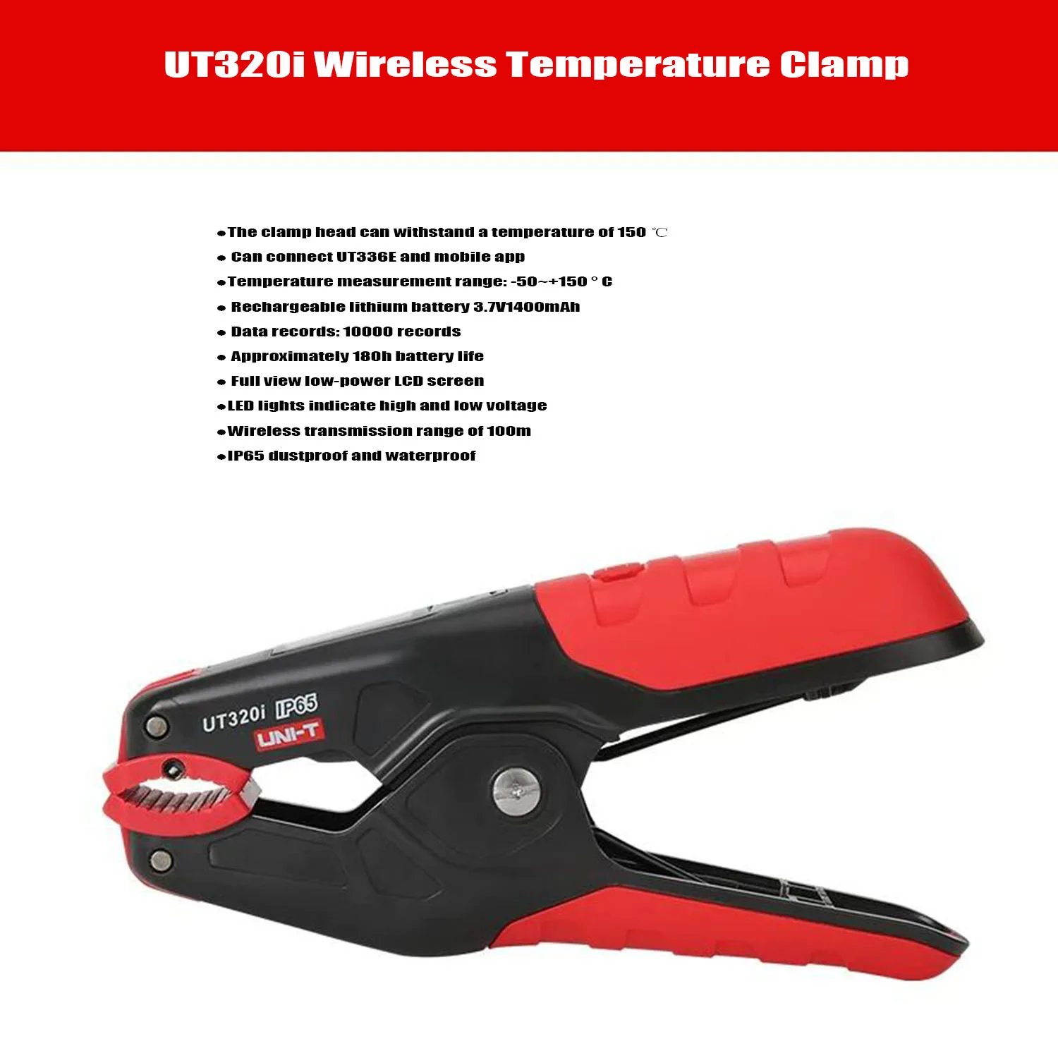 

UNI-T UT320i Wireless Temperature Clamp Bluetooth Pipe Thermometer HVAC Refrigeration Copper Tube Temp Tester IP65 Rechargeable.