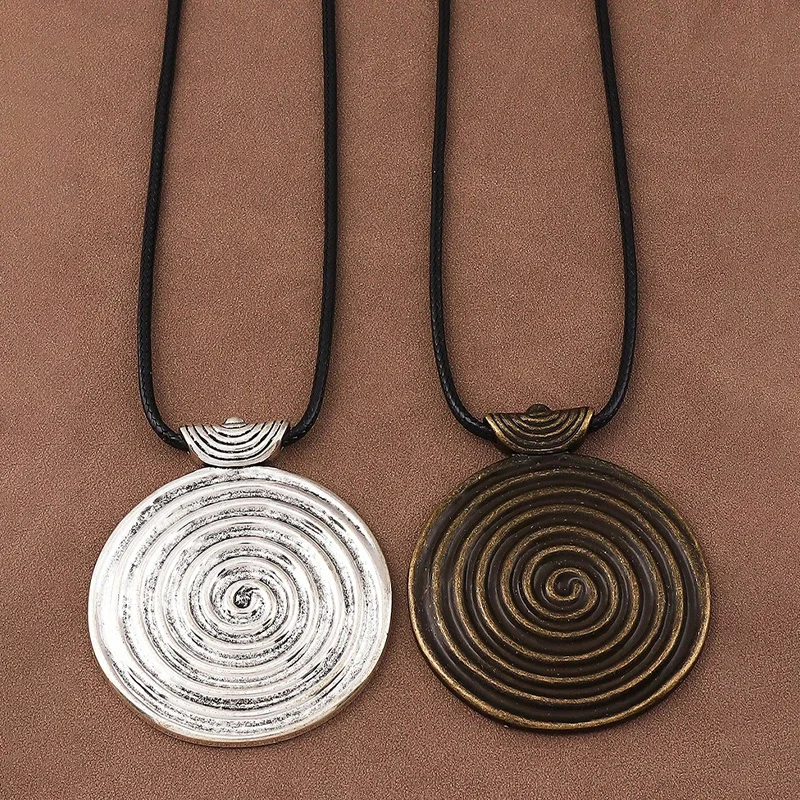 

1 x New Spiral Vortex Round Pendant Wax Rope Necklace Creative Empty SpiralJewelry Unique Women's Necklace Gift Daily Wear