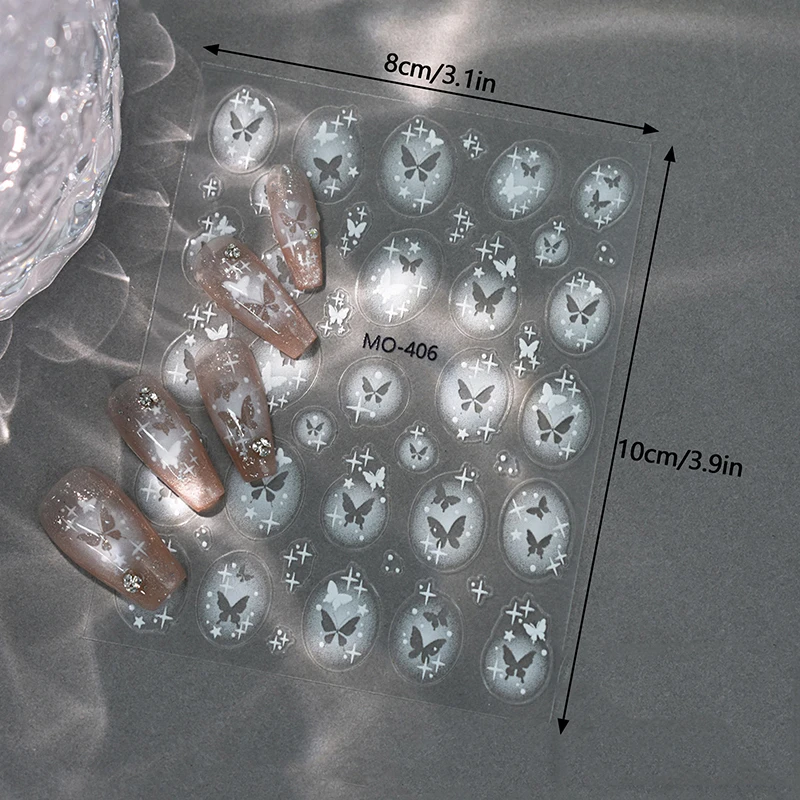 الجوف خارج رذاذ رسمت نجمة فراشة ملصقات الأظافر شفافة بيضاء الخماسي يرتدي ملصقات الأظافر الزينة