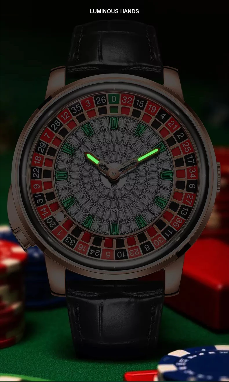 ساعة هانبورو أوتوماتيكية للرجال 46 ملم ساعة يد ميكانيكية قابلة للتدوير لعبة الروليت قرص ياقوت مضيء