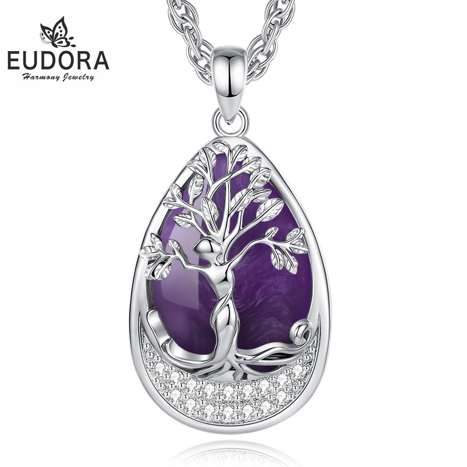 

Eudora Tree of Life Goddess Necklace Natural Amethyst Healing Stone Crystal Pendant Spiritual Jewelry Mother’s Day Gift for Mom