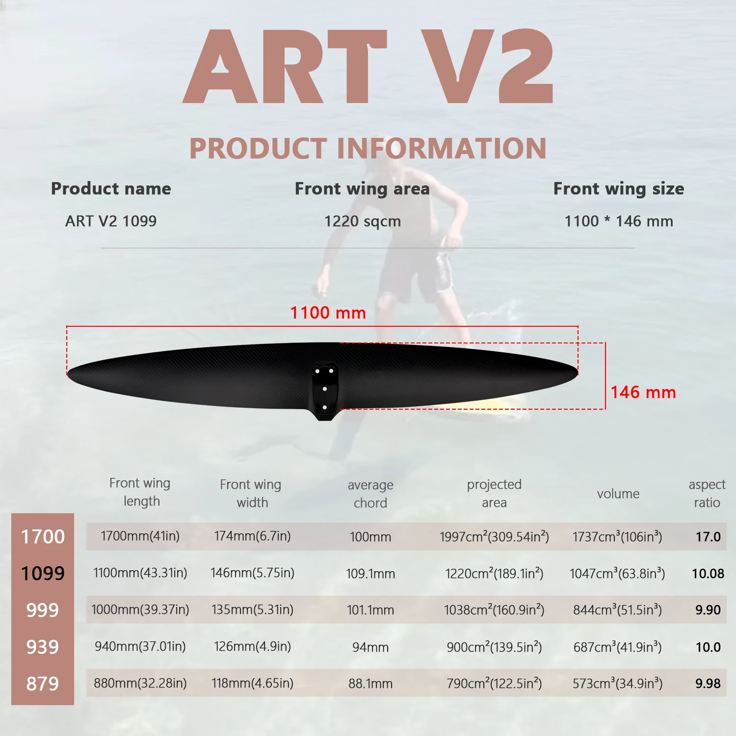 ART V2 1099 High Modulus Carbon Front Wing Accessories For Jumping Kit Surfing Hydrofoil Board