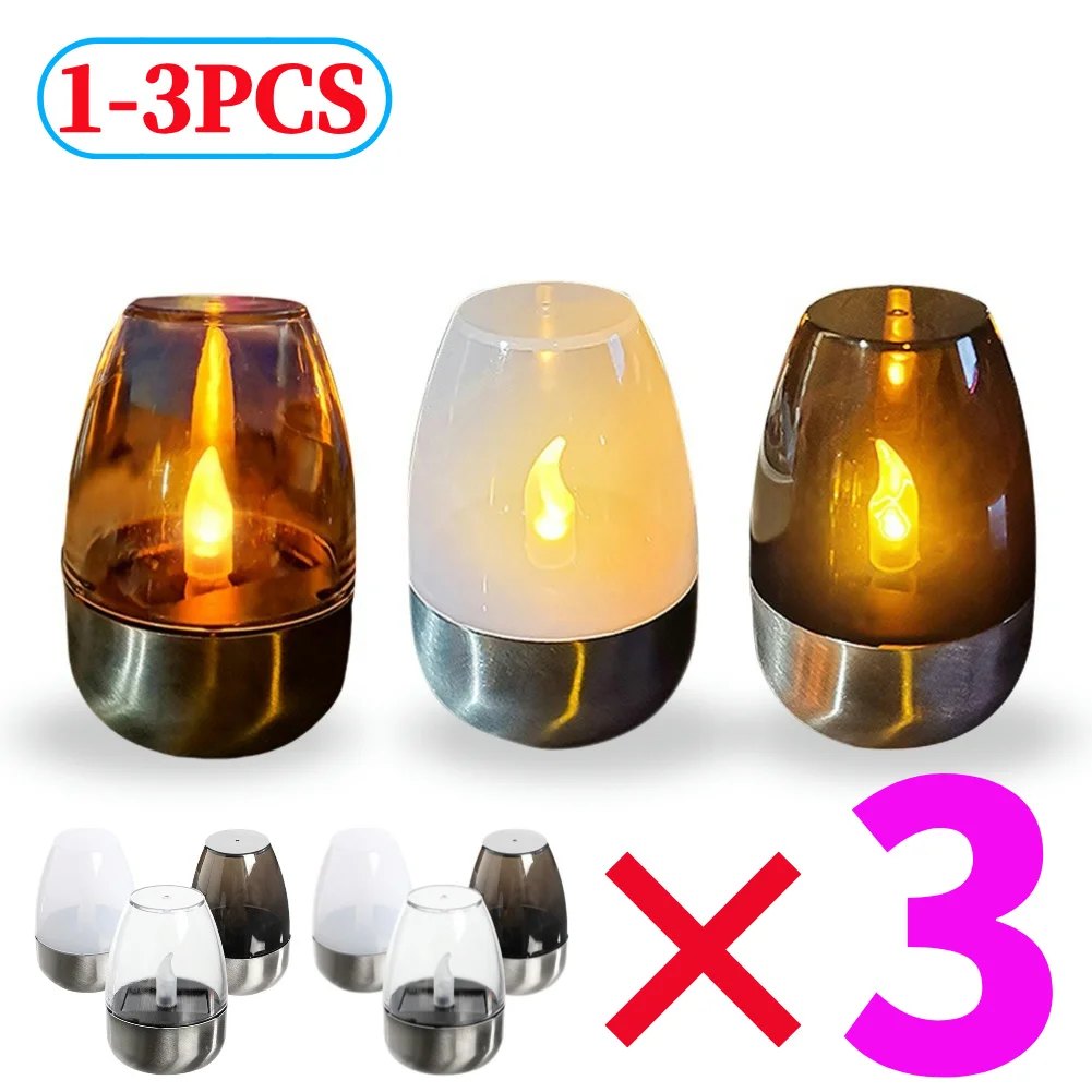 Solar Flameless Candle Lamp Stainless Steel Flashing Candle Lamp Waterproof Candle Night Light for Birthday Party Decoration