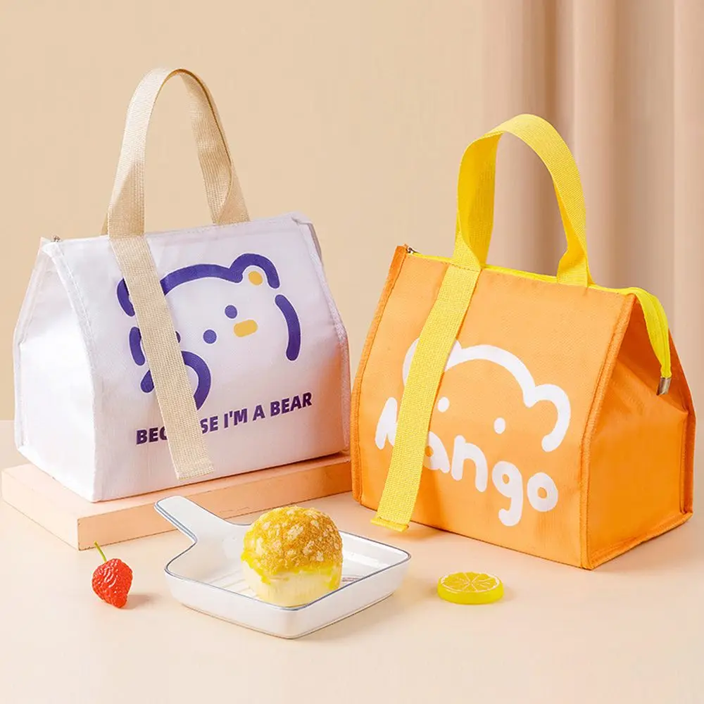 Convenient Portable Pattern Insulated Canvas Cartoon Bear Ice Pack Tote Food Storage Container Picnic Bag Lunch Bag