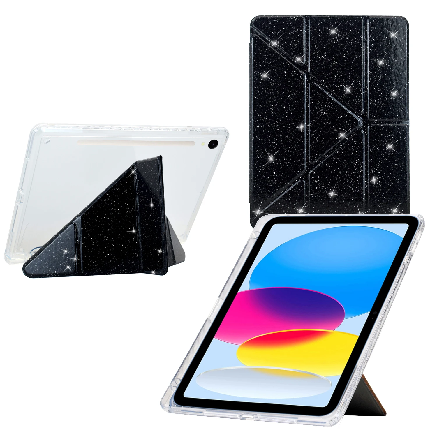 

Прозрачный блестящий чехол сзади для Galaxy Tab S10 S9 FE SM-X520 526 X510 516 X710 716, умный чехол с несколькими подставками для A9 Plus SM-X210 X216