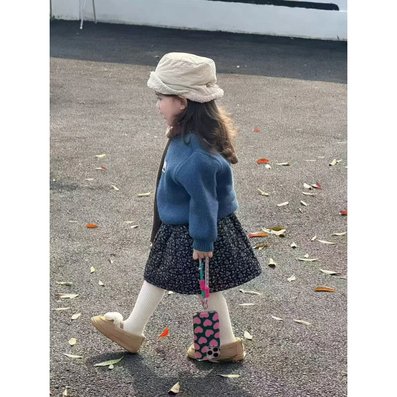 

Girls Sweater Korean Children's Clothing2025Autumn and Winter Style Retro Knitted Sweater and Elegant Skirt Set for Young Childr