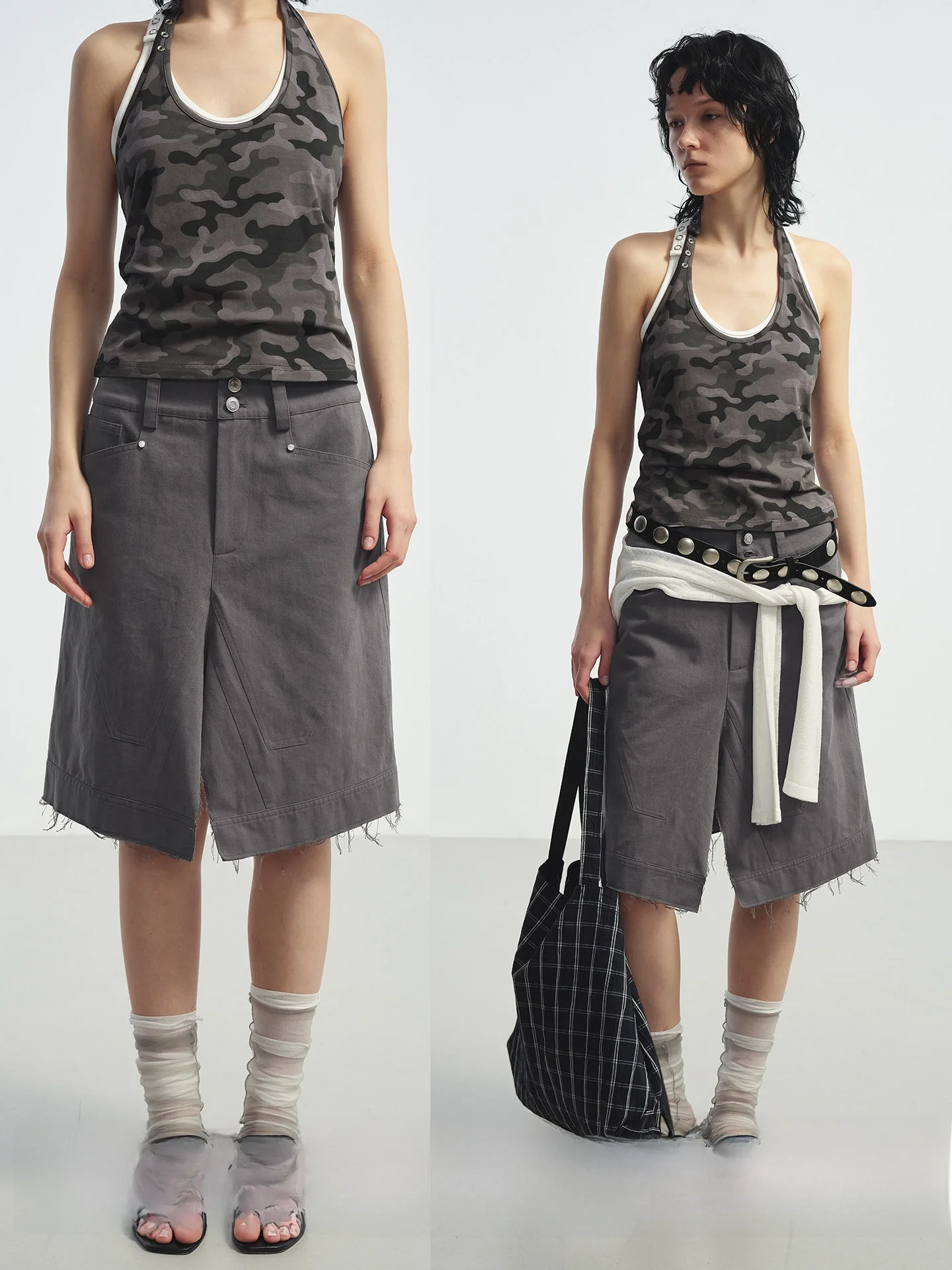 

Юбка Veega Chic A-Line свободного кроя с разрезом, прямая, из хлопка, с пуговицами и карманами, для повседневной носки