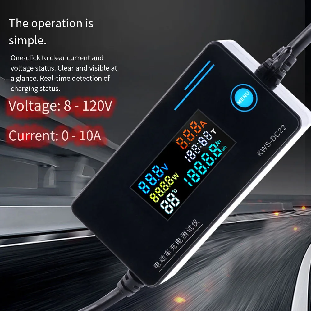 KWS-DC22 For Electric Vehicle For Charger Detector 8-120V 0-10A Voltage Current Tester With Color Screen For EV Charging Power A