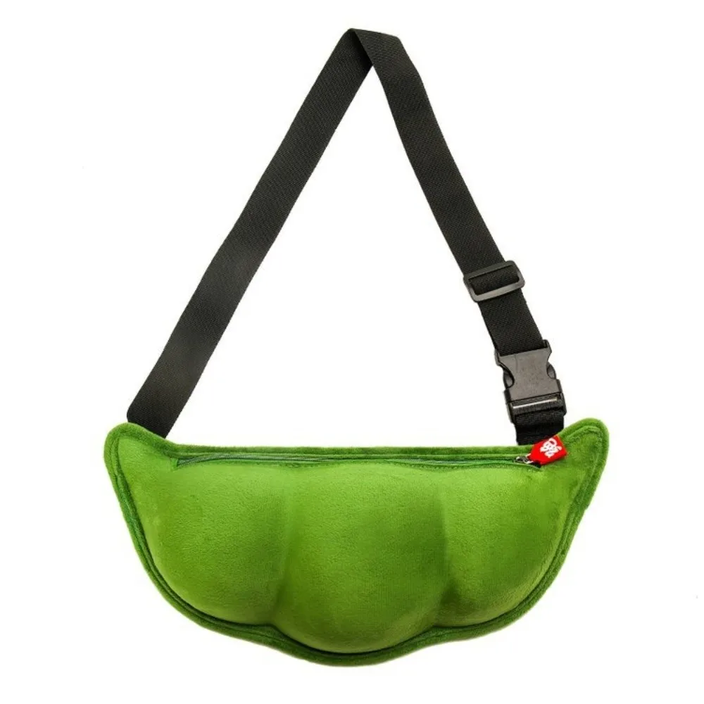 

Creative Edamame Shape Bag Zipper Closure Green Soybean Shoulder Bag Soft Texture Cartoon Plush Messenger Bag Harajuku Fashion