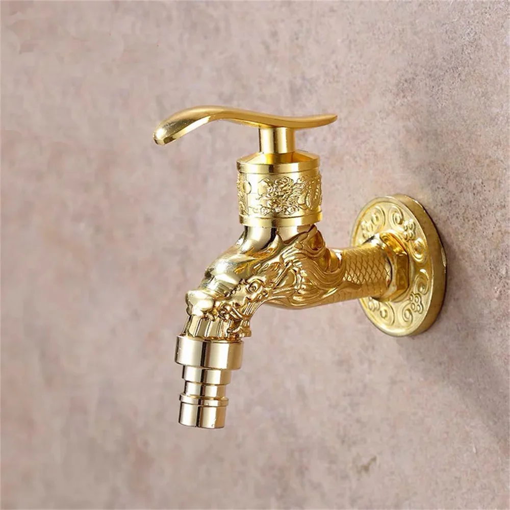 Retro Carved Wall Bottle Tap Bibcock Zinc Alloy Tap Decorative Outdoor Garden Faucet Washing Machine Mop Tap Bathroom Faucets