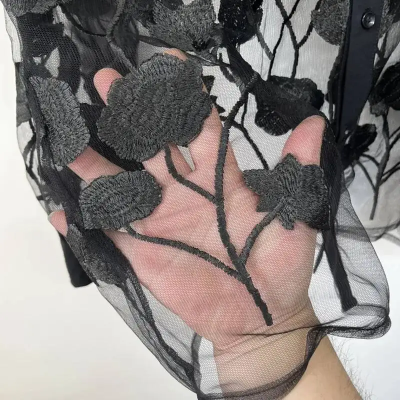 WVGA صيف جديد الرجال المد التطريز بقماش شفاف الطبقات شخصية قمصان طويلة الأكمام المتخصصة تصميم شيك قميص غير رسمي Ins W8066