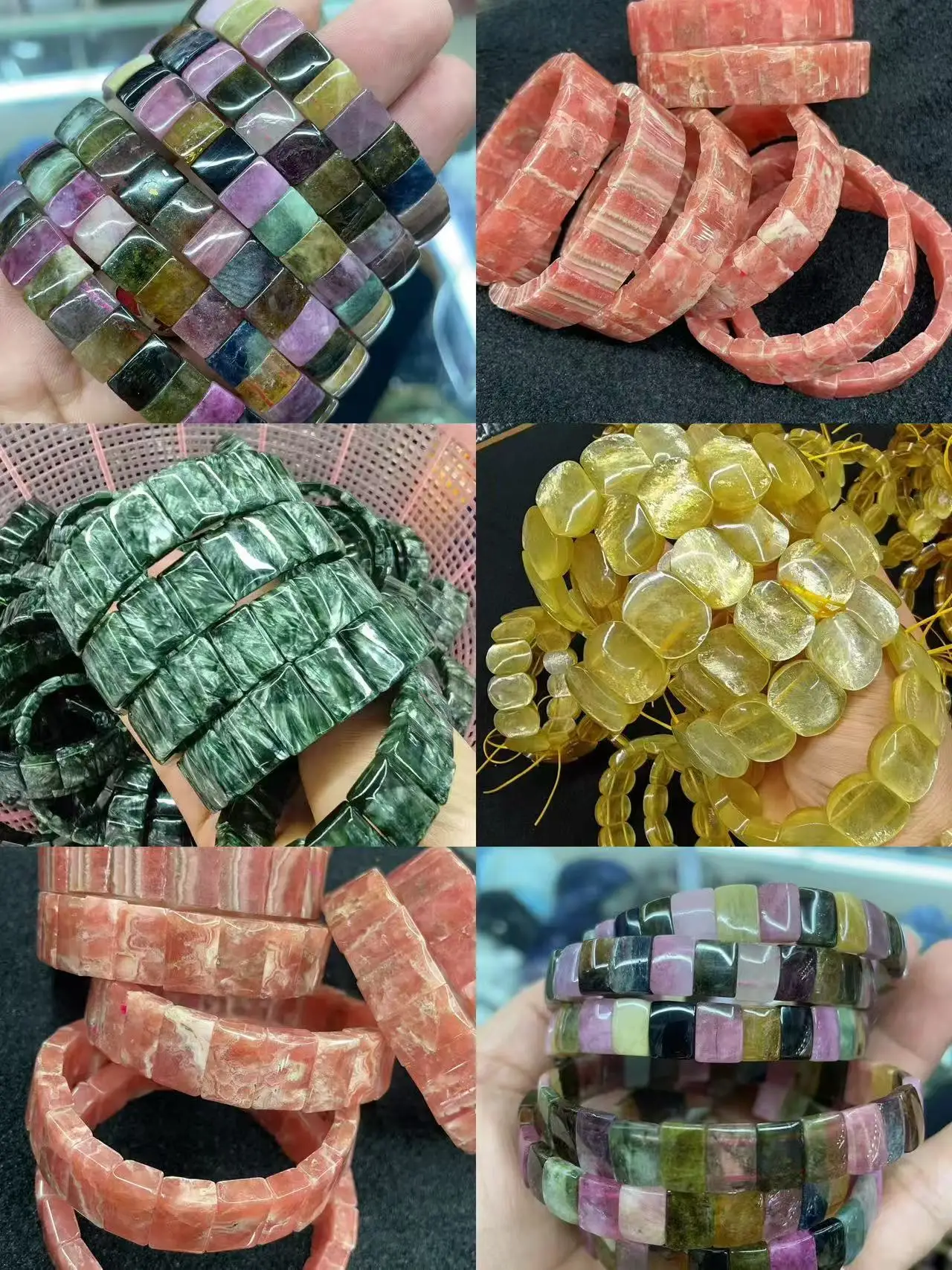 10X12MM Colorful Natural Colorful tourmaline Crystal Square Elastic Bracelet for Men and Women Charm Jewelry