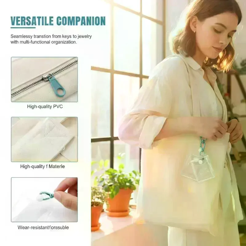 Small PVC Transparent Coin Purse Square Zipper Wallet Key Case Stylish Micro Bag for Events