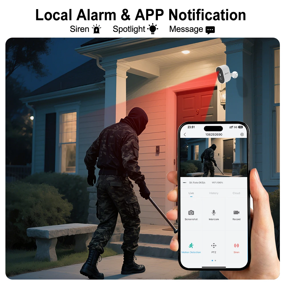 كاميرا بطارية ANRAN 2/3/4 قطعة 2K 2.4G WiFi كاميرا مراقبة لحماية المنزل كشف PIR، تخزين سحابي أساسي مجاني، 5200 مللي أمبير في الساعة