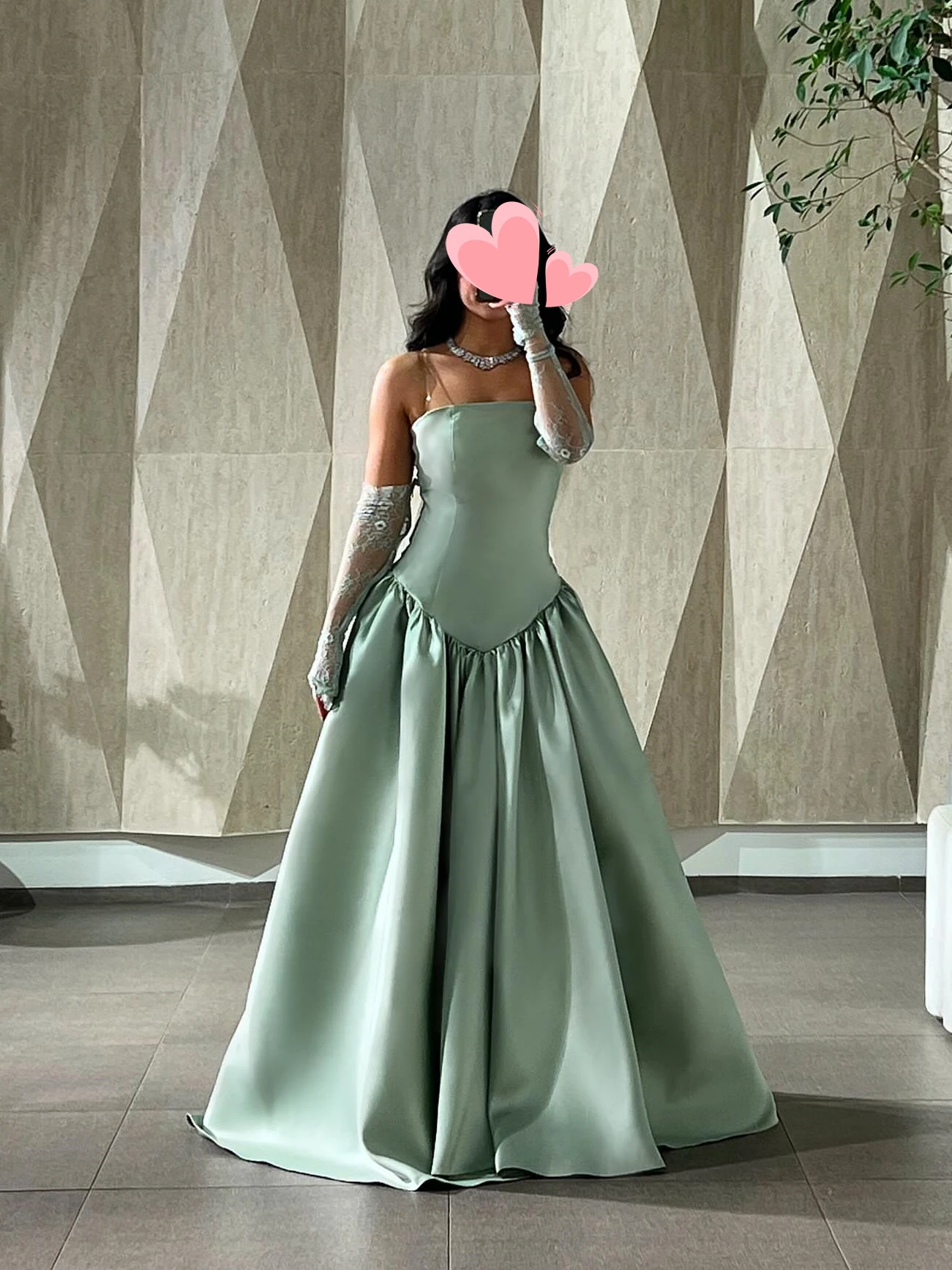 

Oisslec Prom Dress Elegant Vintage Sweet Green Satin Lace Princess Customized Formal Occasion Prom Dress Evening Party Gowns